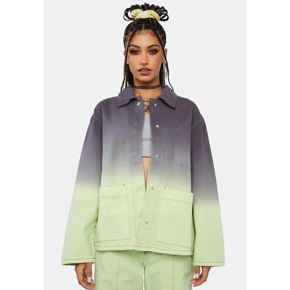 Another Girl Dolls Kill Dip Dyed Denim Organic Cotton Utility Jacket Size 6 New - Picture 1 of 7